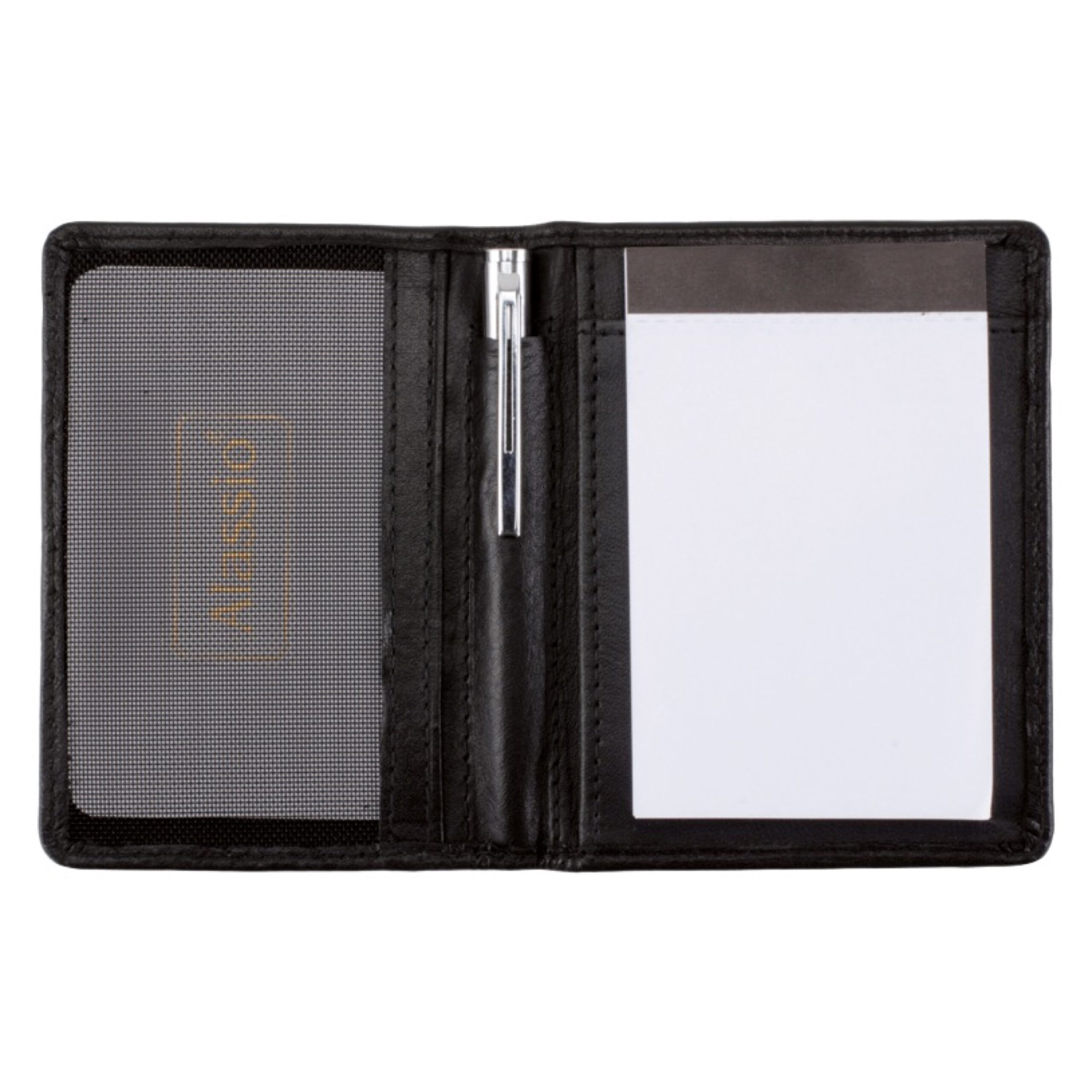 alassio-notizblock-etui-monza-schwarz-leder-a8-mit-kugelschreiber image 1