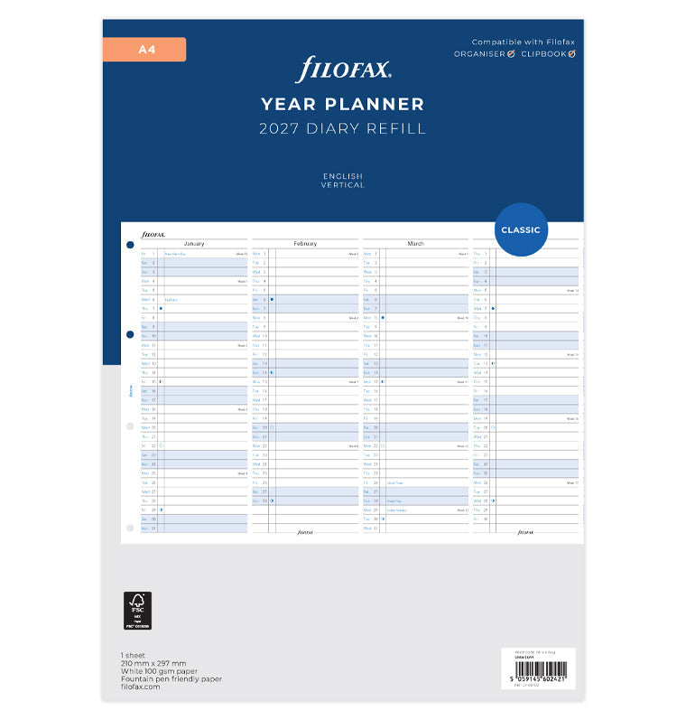 filofax-jahresplaner-englisch-a4-2027-leporello-kalendereinlage image 1