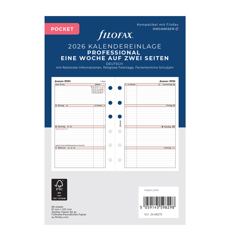 filofax-professional-pocket-kalendereinlage-2026-1-woche-2-seiten-deutsch image 1