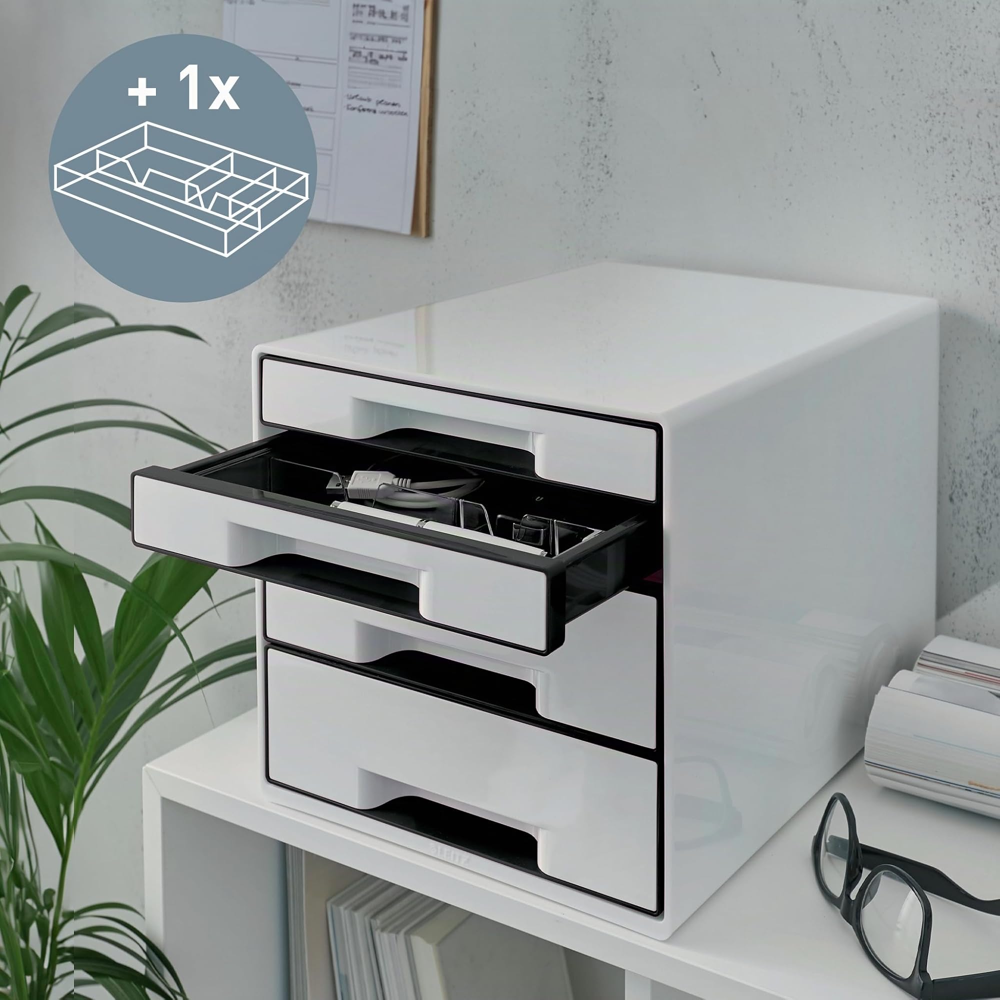 leitz-cube-wow-schubladenbox-a4-mit-4-schubladen-perlwei-schwarz image 4