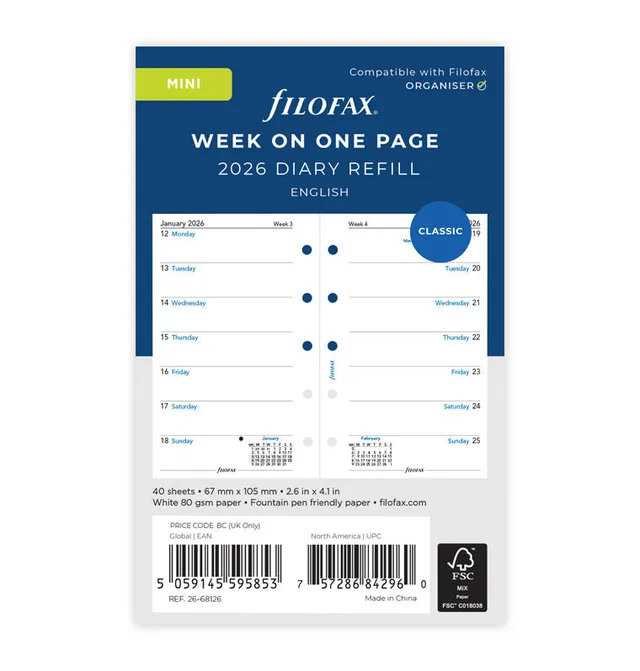 filofax-kalendereinlage-mini-2026-1-woche-1-seite-englisch image 1