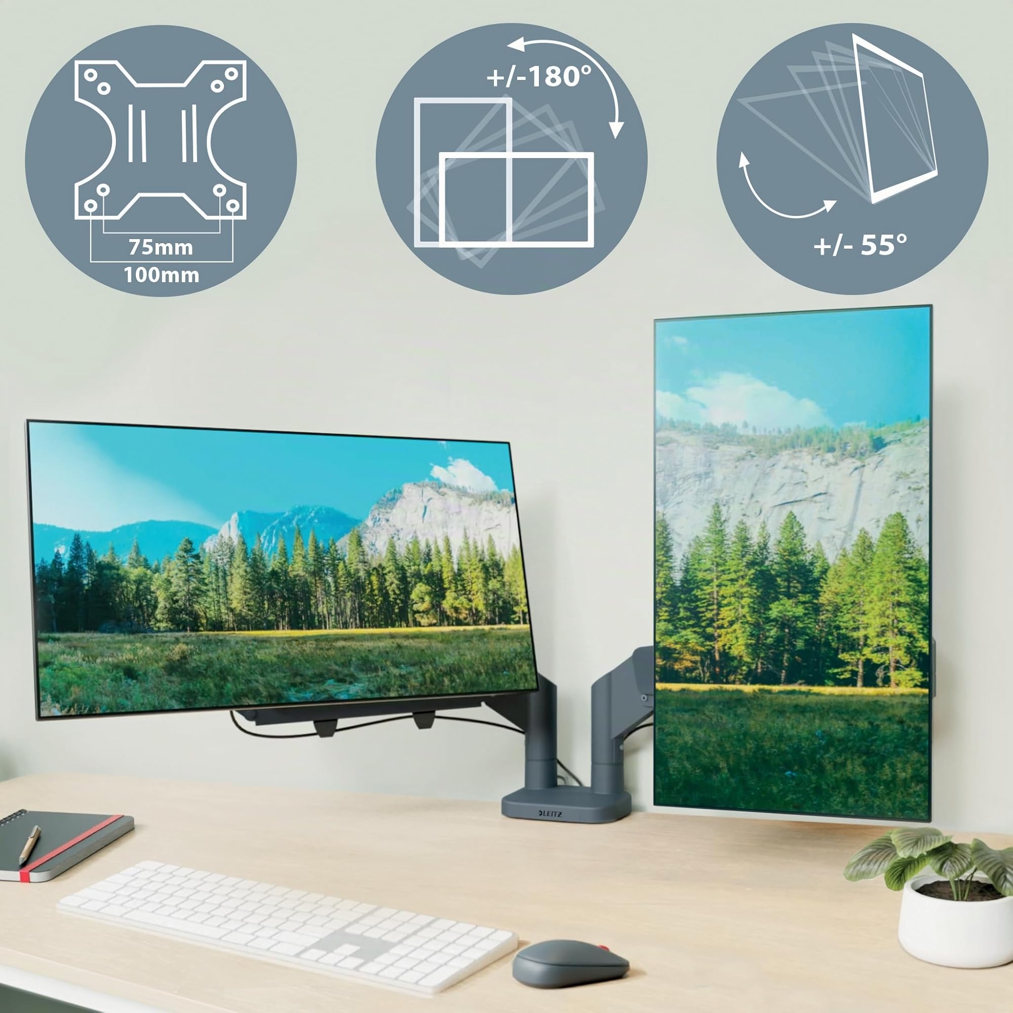 leitz-ergo-platzsparender-doppel-monitor-arm-f-r-2x-bis-32-zoll-vesa-75-100-grau image 6