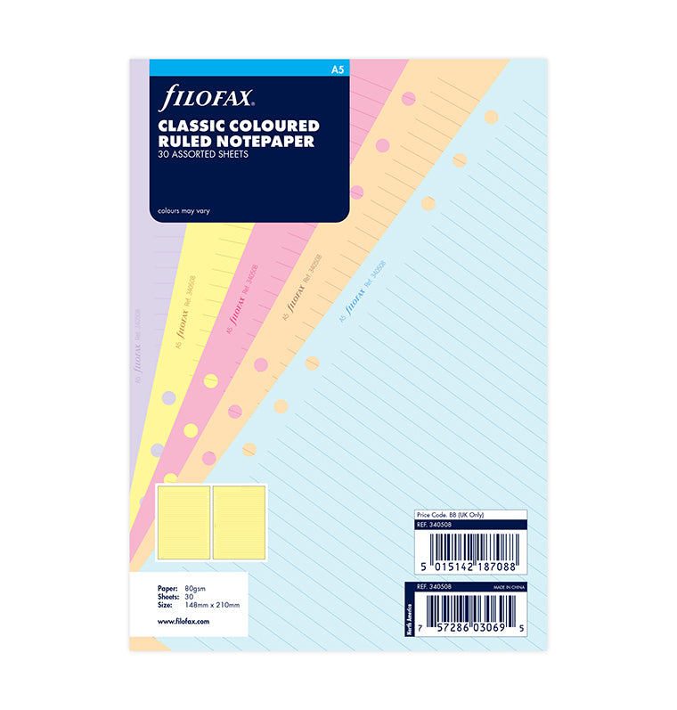 filofax-notizpapier-classic-sortiert-liniert-a5-30-blatt image 1