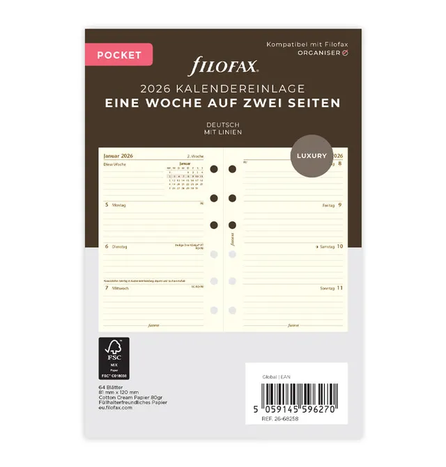 filofax-kalendereinlage-pocket-2026-1-woche-2-seiten-deutsch-cotton-cream image 1
