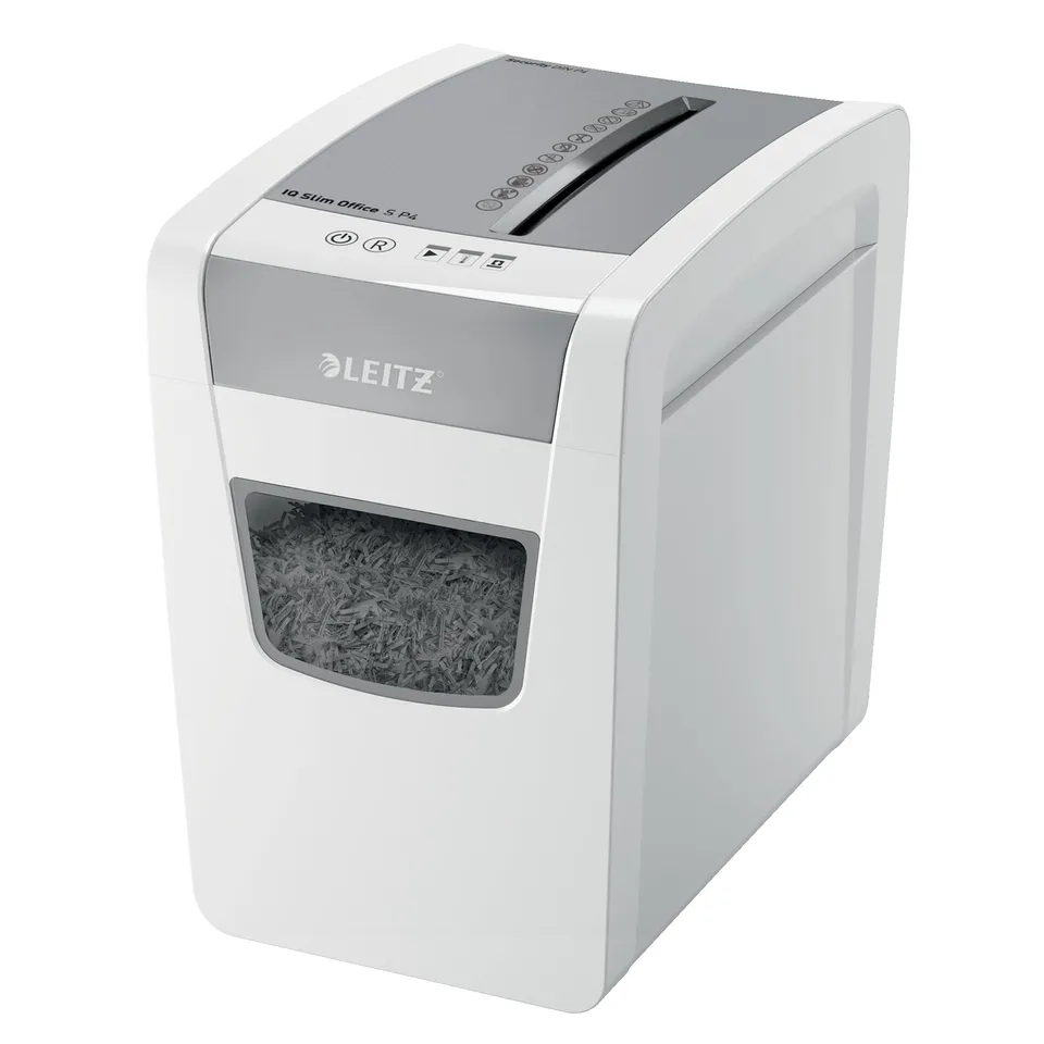 leitz-iq-aktenvernichter-office-s-slim-p4-wei-partikelschnitt-23l image 1