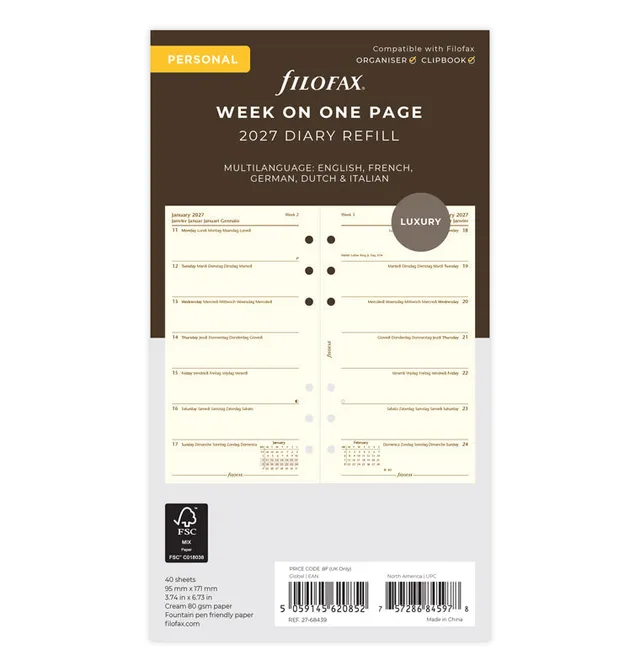 filofax-personal-kalendereinlage-2027-1-woche-1-seite-multilingual image 1