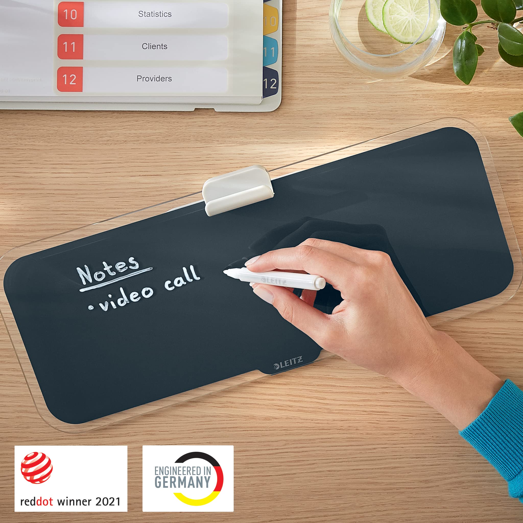 leitz-cosy-desktop-memoboard-glas-150x380mm-samtgrau-mit-marker image 5
