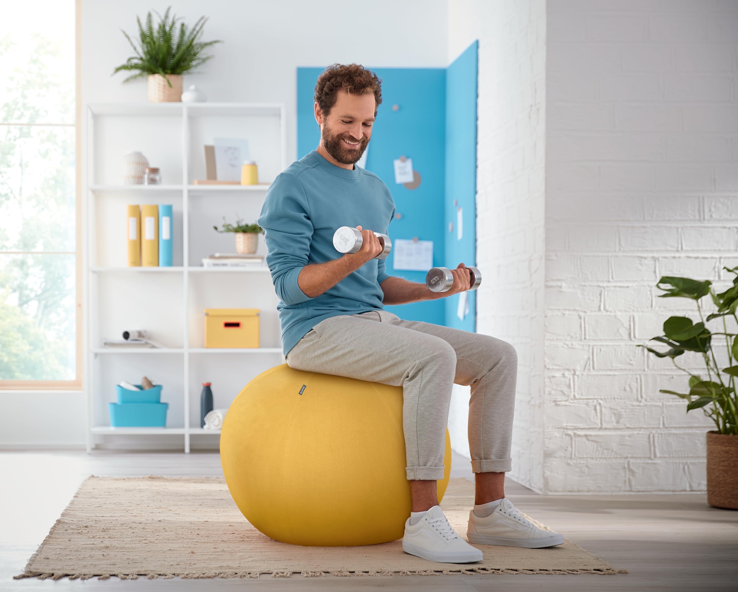 leitz-ergo-cosy-sitzball-65-cm-gelb-mit-bezug-und-pumpe-52790019 image 3
