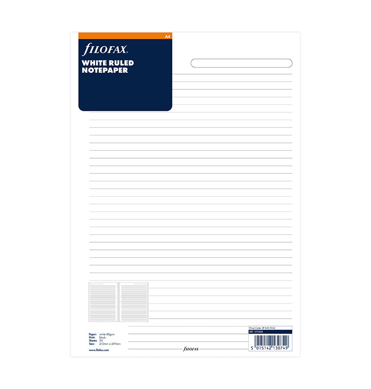 filofax-notizpapier-wei-liniert-a4-einlagen-20-blatt image 1