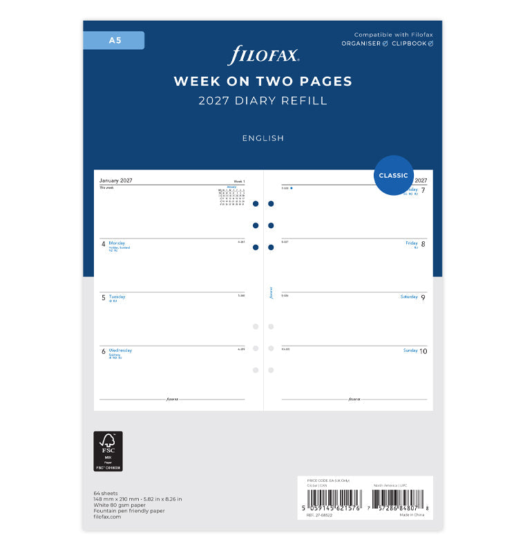 filofax-kalendereinlage-1-woche-2-seiten-englisch-a5-2027 image 1