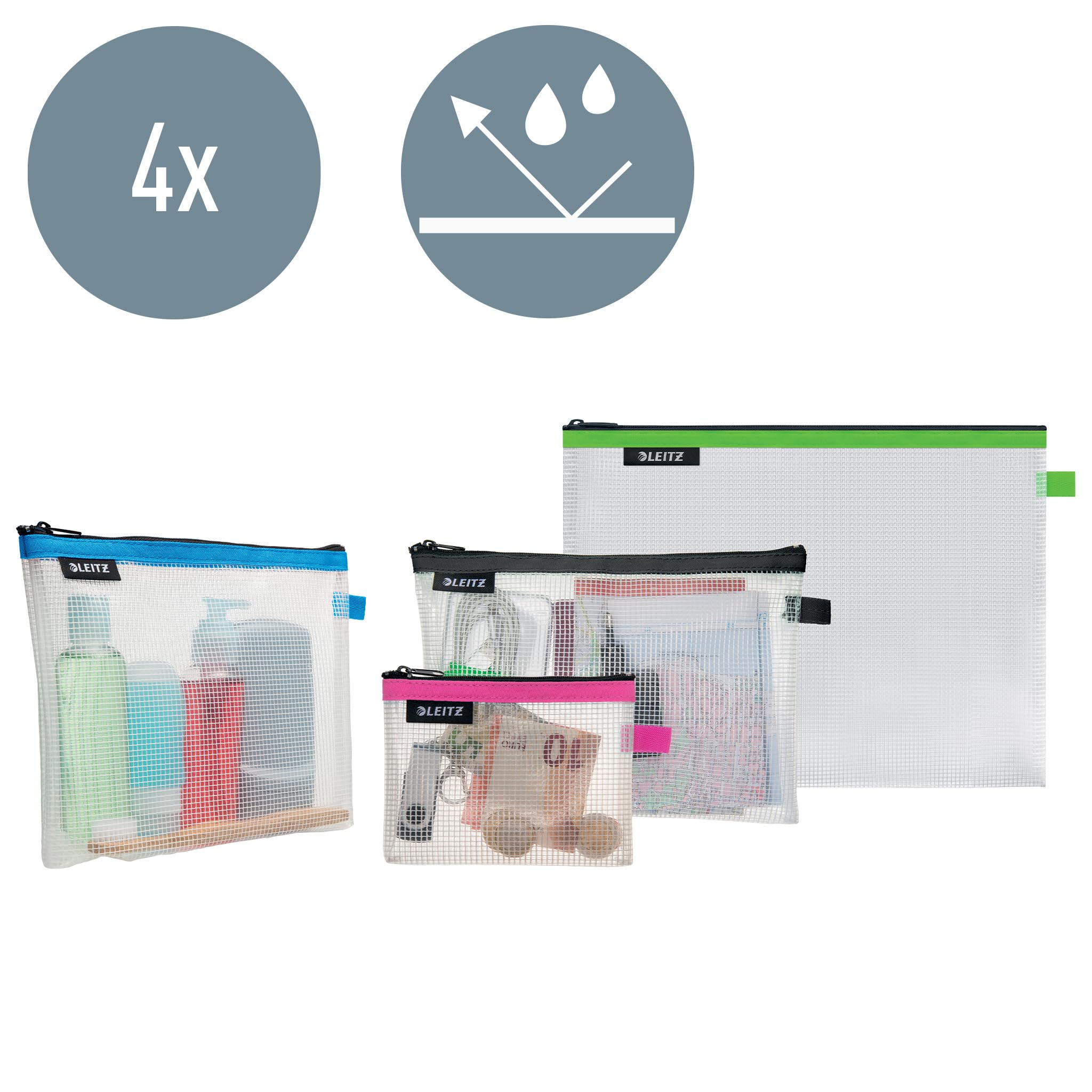 leitz-wow-traveller-zip-beutel-4er-set-40160099-s-m-l-kosmetiktasche-transparent image 2