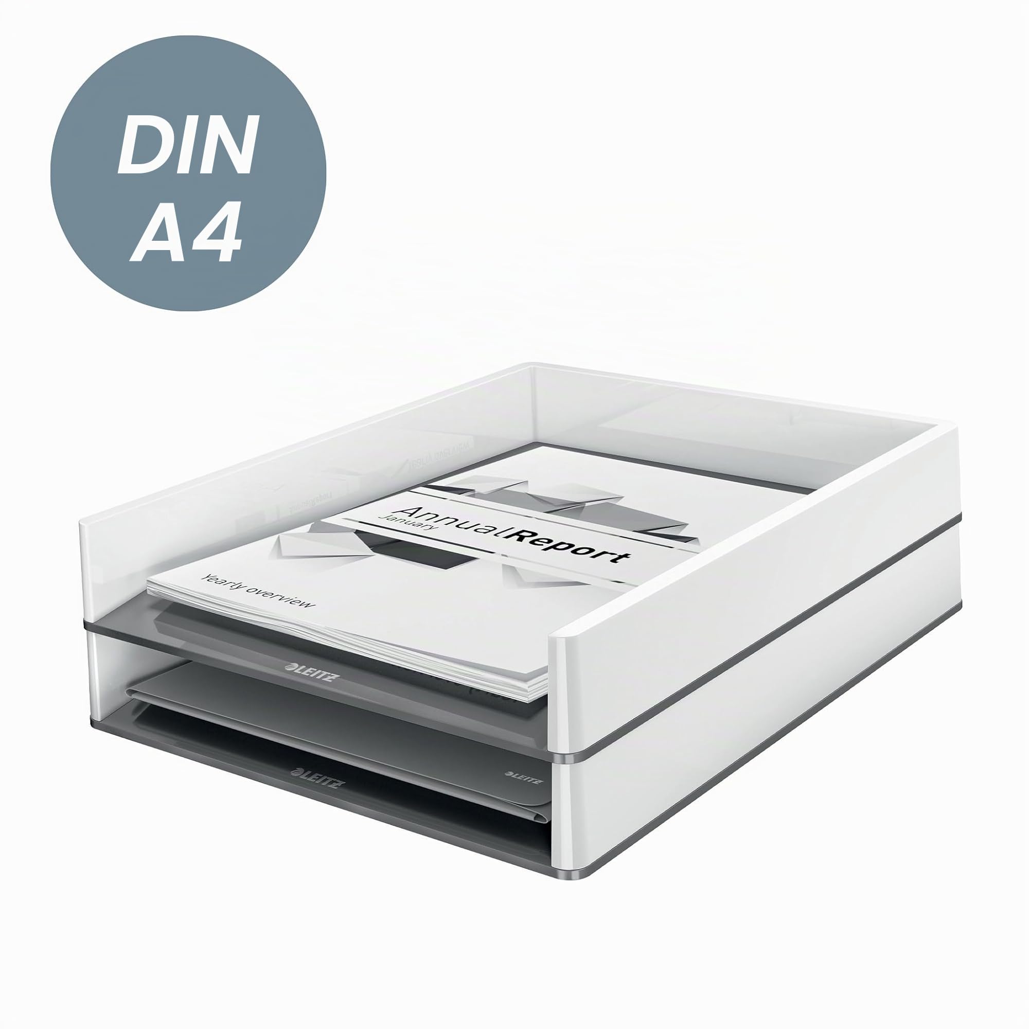 leitz-wow-briefkorb-a4-4er-pack-stapelbarer-schreibtisch-organizer-schwarz-grau- image 3