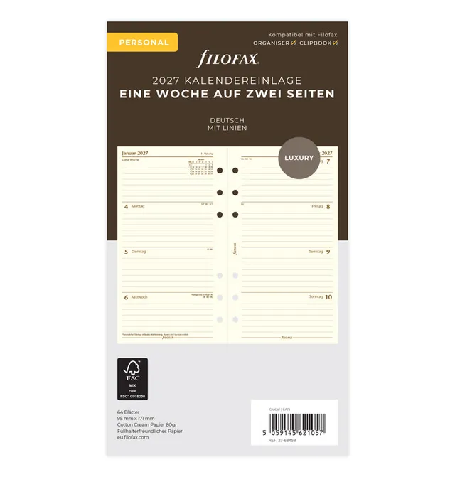 filofax-kalendereinlage-personal-2027-1-woche-auf-2-seiten-deutsch-cotton-cream image 1