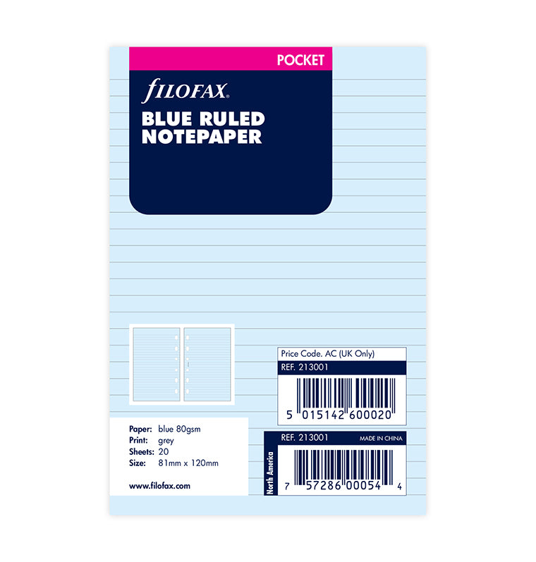 filofax-notizpapier-blau-liniert-pocket-20-blatt image 1