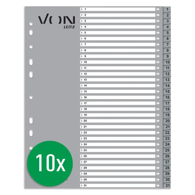 leitz-zahlen-register-1-31-a4-extra-breit-pp-grau-10er-pack-12770085 image 1