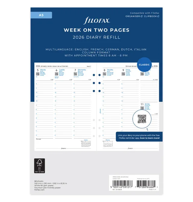 filofax-kalendereinlage-a5-2026-1-woche-2-seiten-multilingual image 1