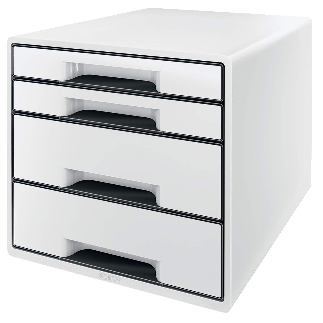 leitz-cube-wow-schubladenbox-a4-mit-4-schubladen-perlwei-schwarz image 1