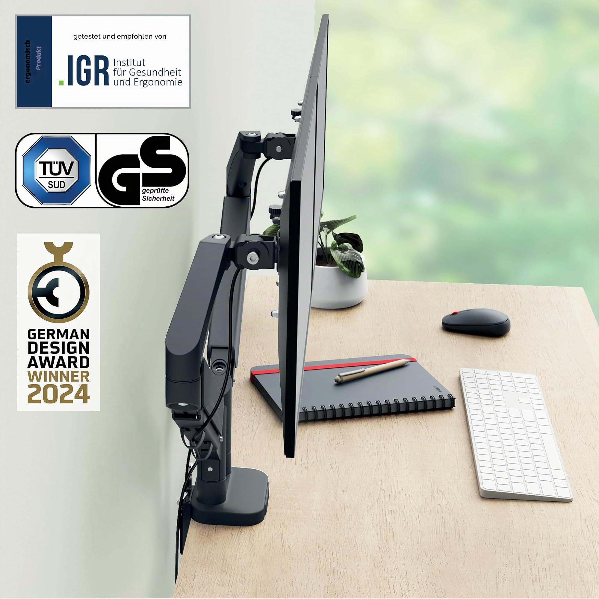 leitz-ergo-platzsparender-doppel-monitor-arm-f-r-2x-bis-32-zoll-vesa-75-100-grau image 2