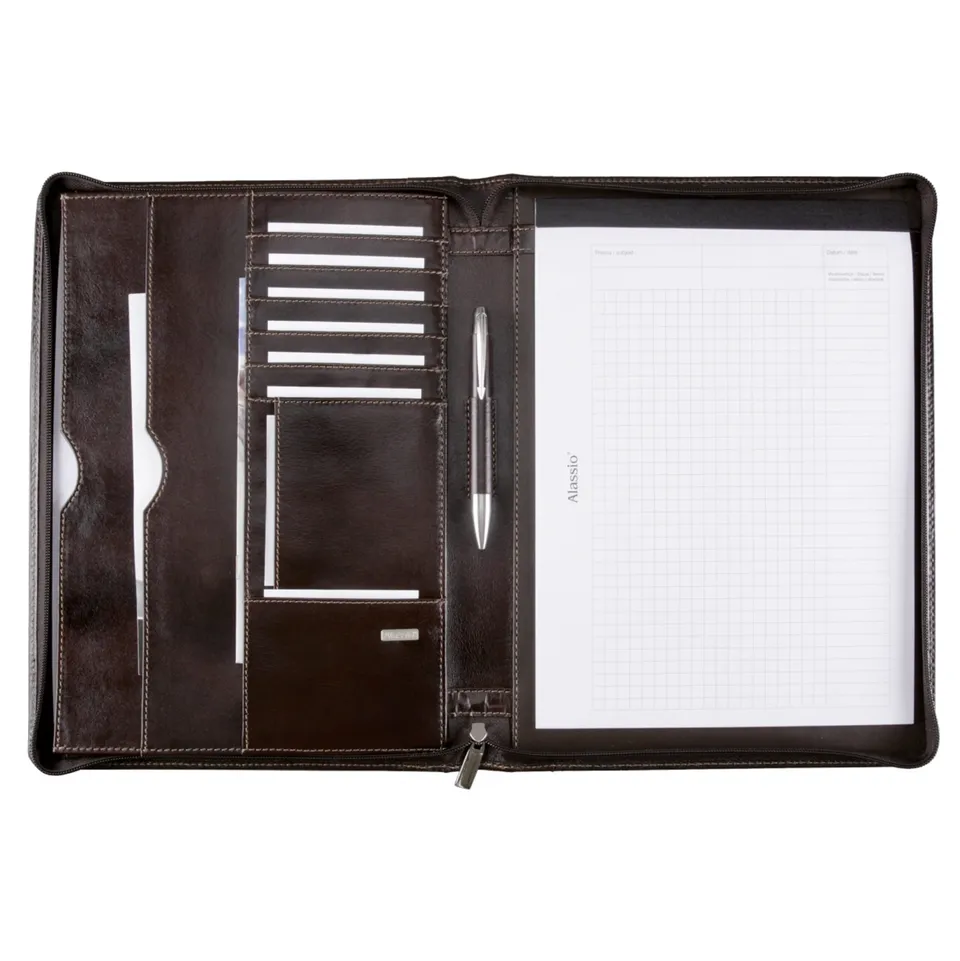 alassio-schreibmappe-a4-monaco-dunkelbraun-antik-leder-mit-rei-verschluss image 1