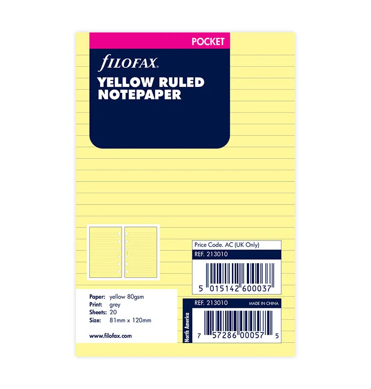 filofax-notizpapier-gelb-liniert-pocket-20-blatt-organiser-einlage image 1