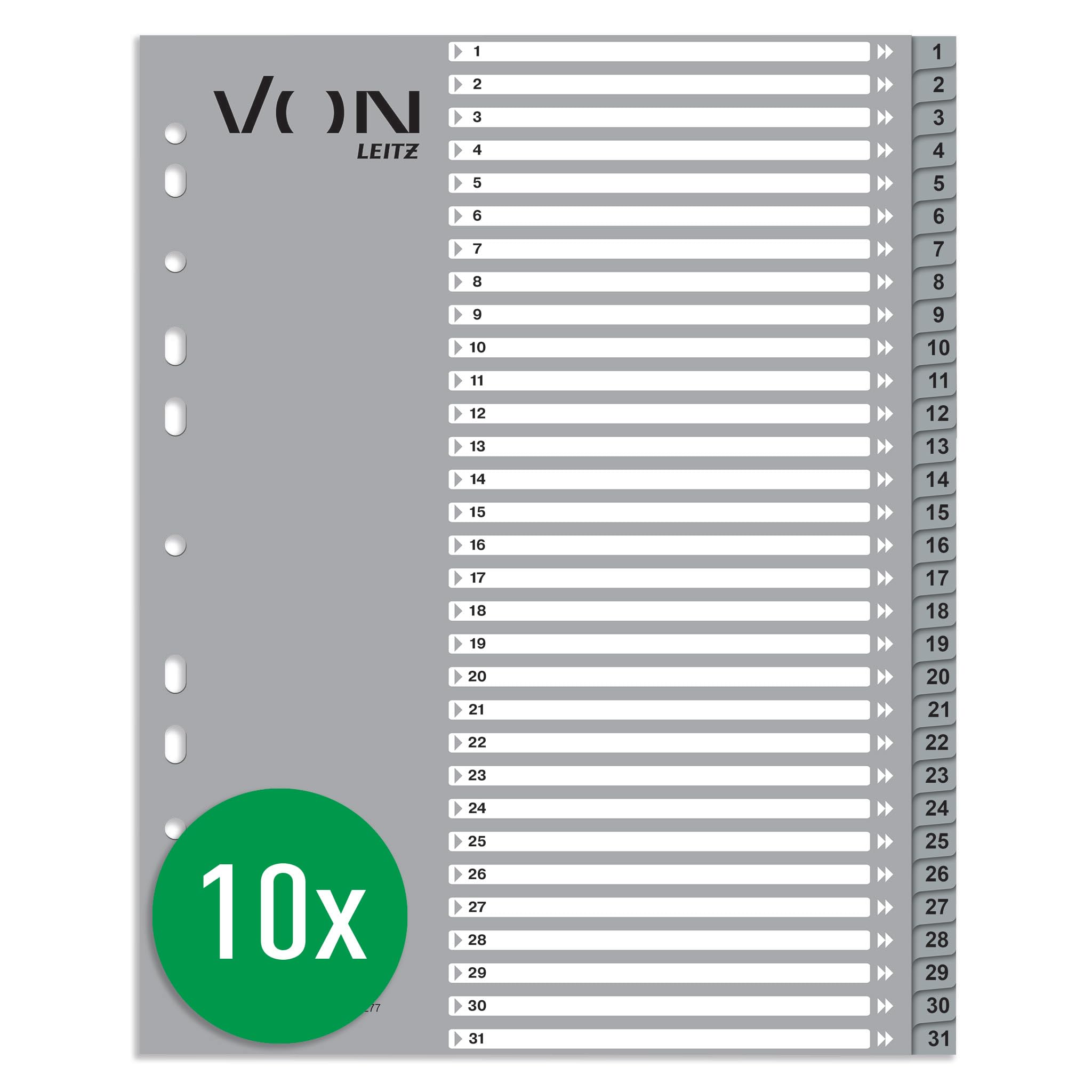 leitz-zahlen-register-1-31-a4-extra-breit-pp-grau-10er-pack-12770085 image 1