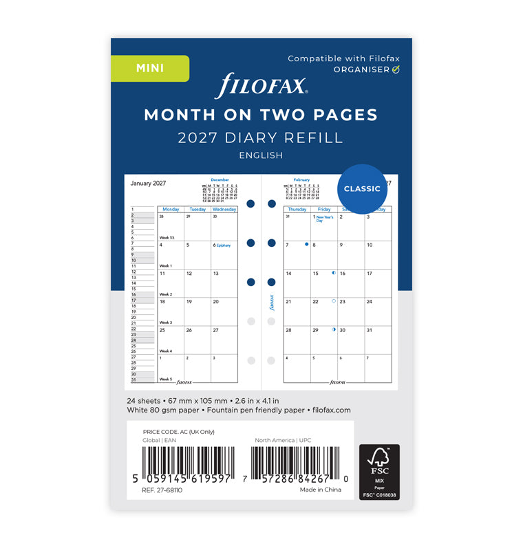 filofax-kalendereinlage-mini-1-monat-2-seiten-englisch-2027 image 1