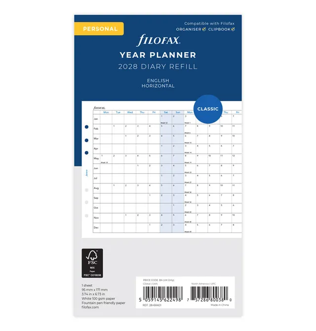 filofax-jahresplaner-englisch-personal-2028-leporello-kalendereinlage image 1