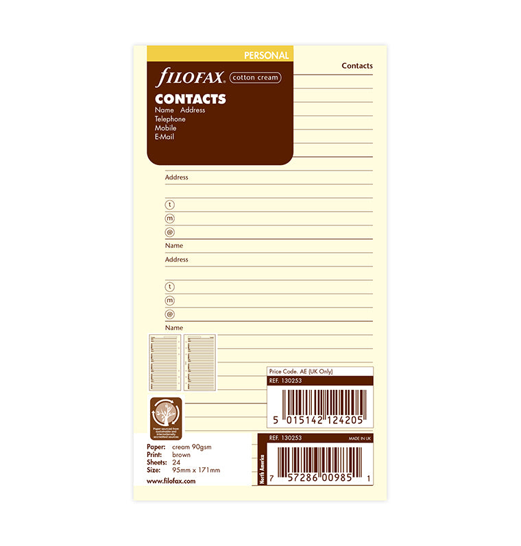filofax-kontakte-cotton-cream-personal-adress-einlage image 1
