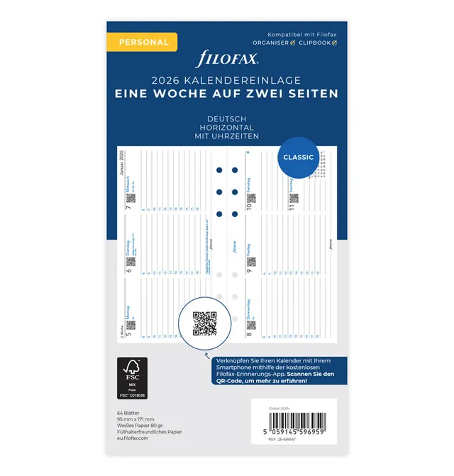 filofax-personal-2026-kalendereinlage-1-woche-2-seiten-deutsch-horizontal image 1