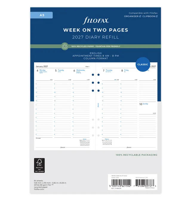 filofax-kalendereinlage-2027-a5-1-woche-2-seiten-englisch-recyclingpapier image 1
