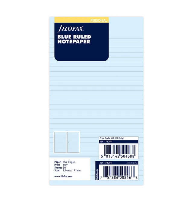 filofax-notizpapier-blau-liniert-personal-20-blatt image 1