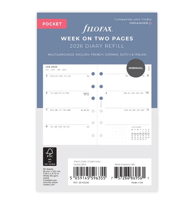 filofax-minimal-kalendereinlage-pocket-2026-1-woche-2-seiten image 1