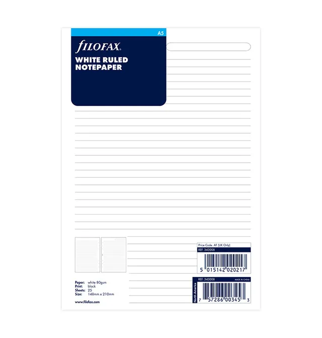 filofax-notizpapier-wei-liniert-a5-20-blatt image 1