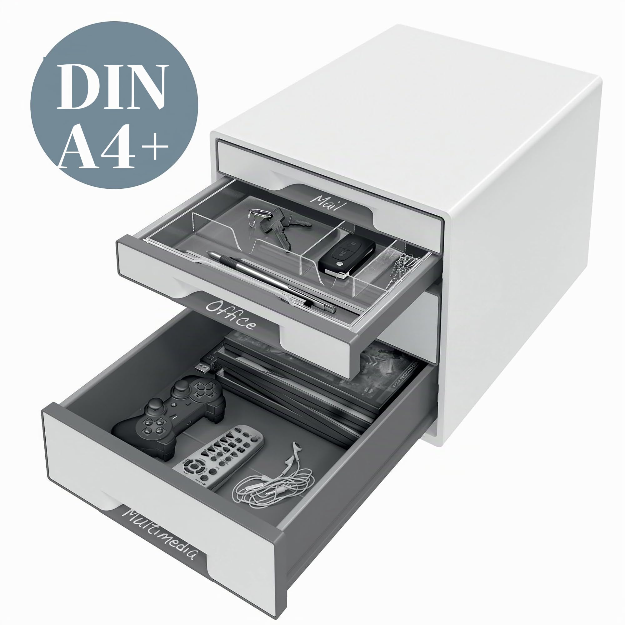 leitz-cube-wow-schubladenbox-a4-mit-4-schubladen-perlwei-schwarz image 5
