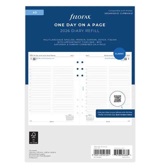 filofax-kalendereinlage-2026-a5-1-tag-pro-seite-multilingual image 1