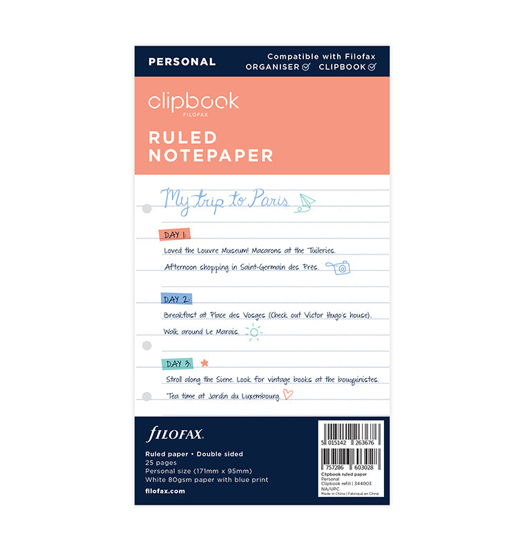 filofax-clipbook-notizpapier-wei-liniert-personal-einlage image 1