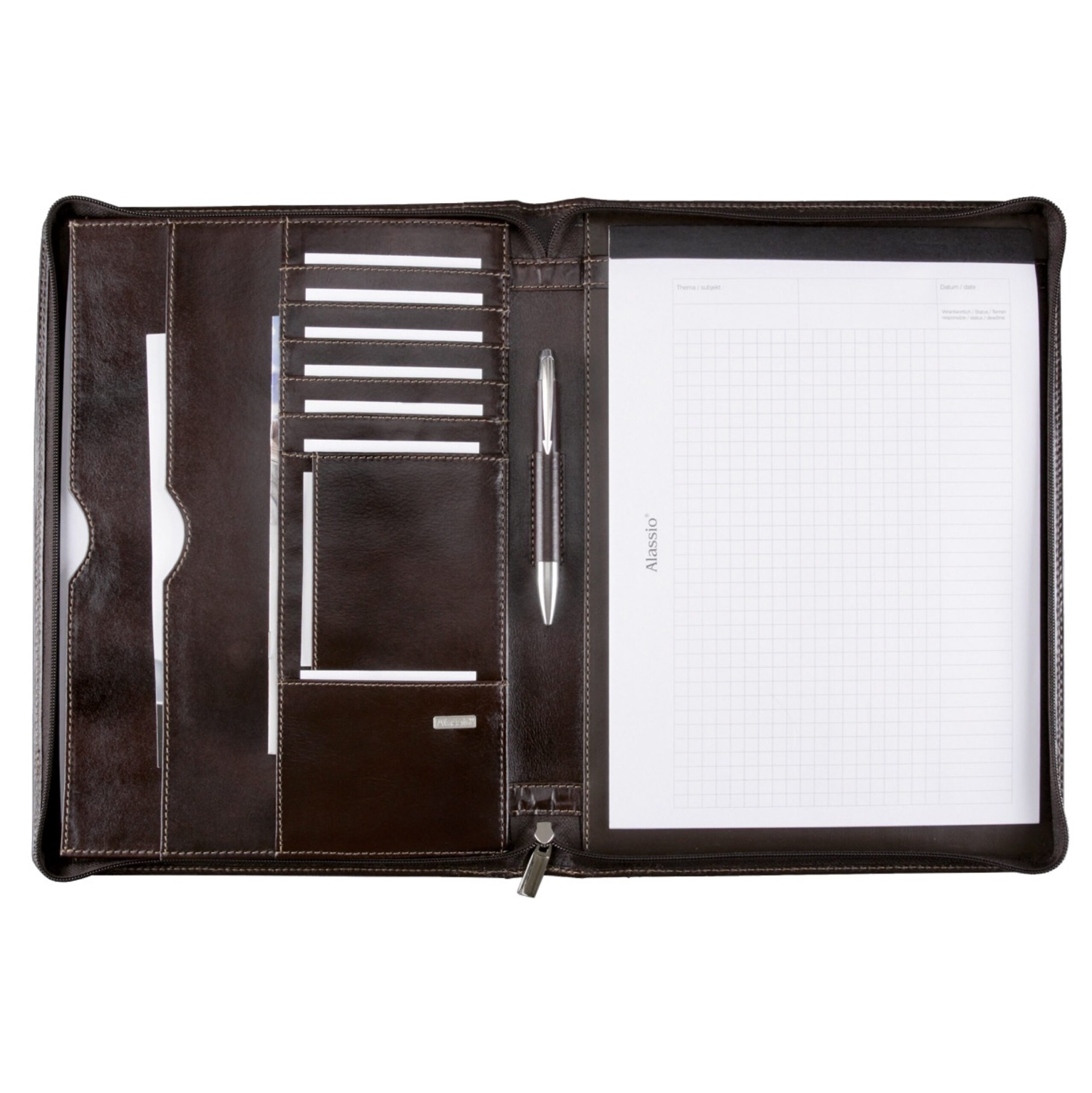 alassio-schreibmappe-a4-monaco-dunkelbraun-antik-leder-mit-rei-verschluss image 1