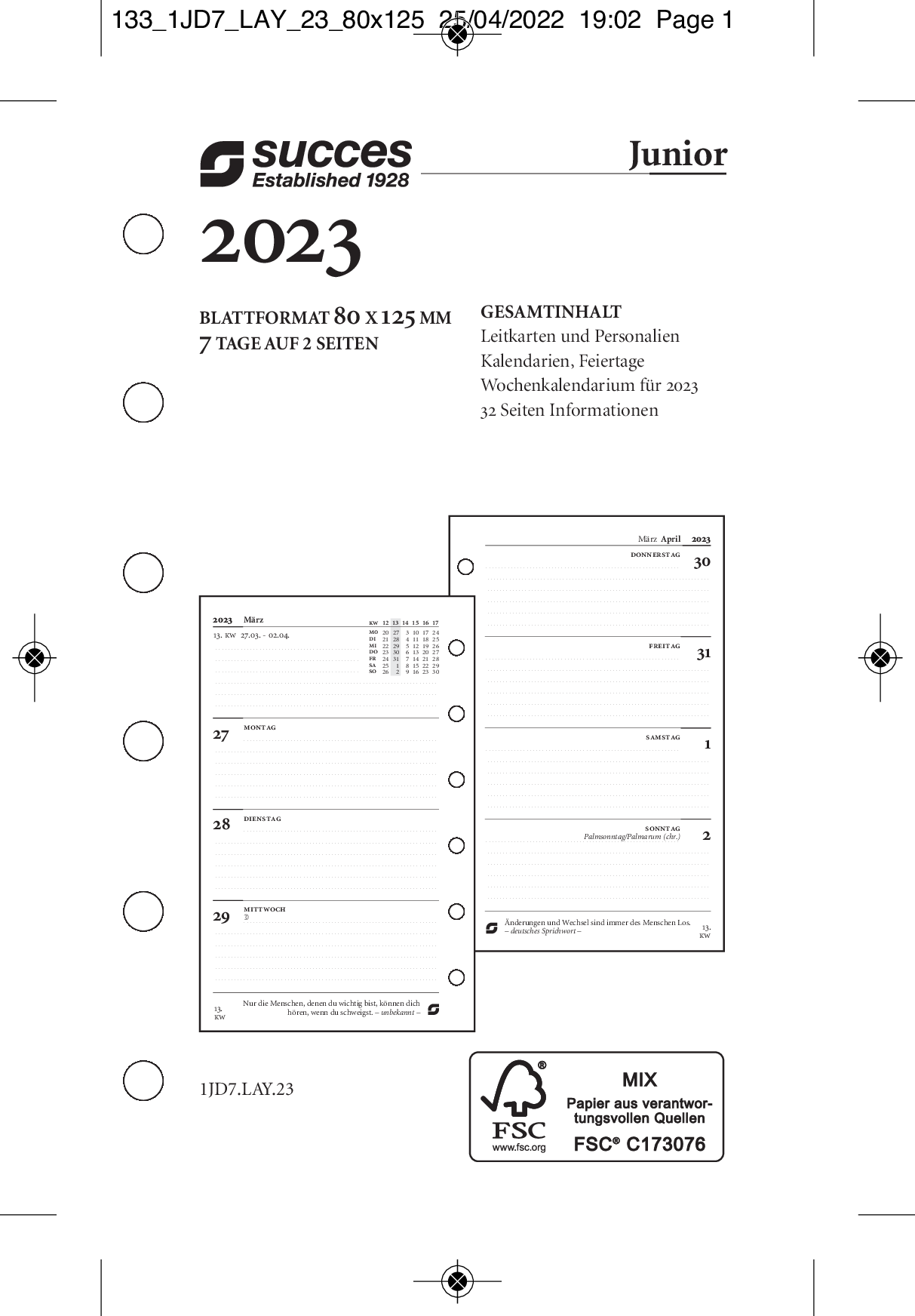 time-system-succes-jahresbox-junior-7-tage-auf-2-seiten-deutsch-2026 image 2