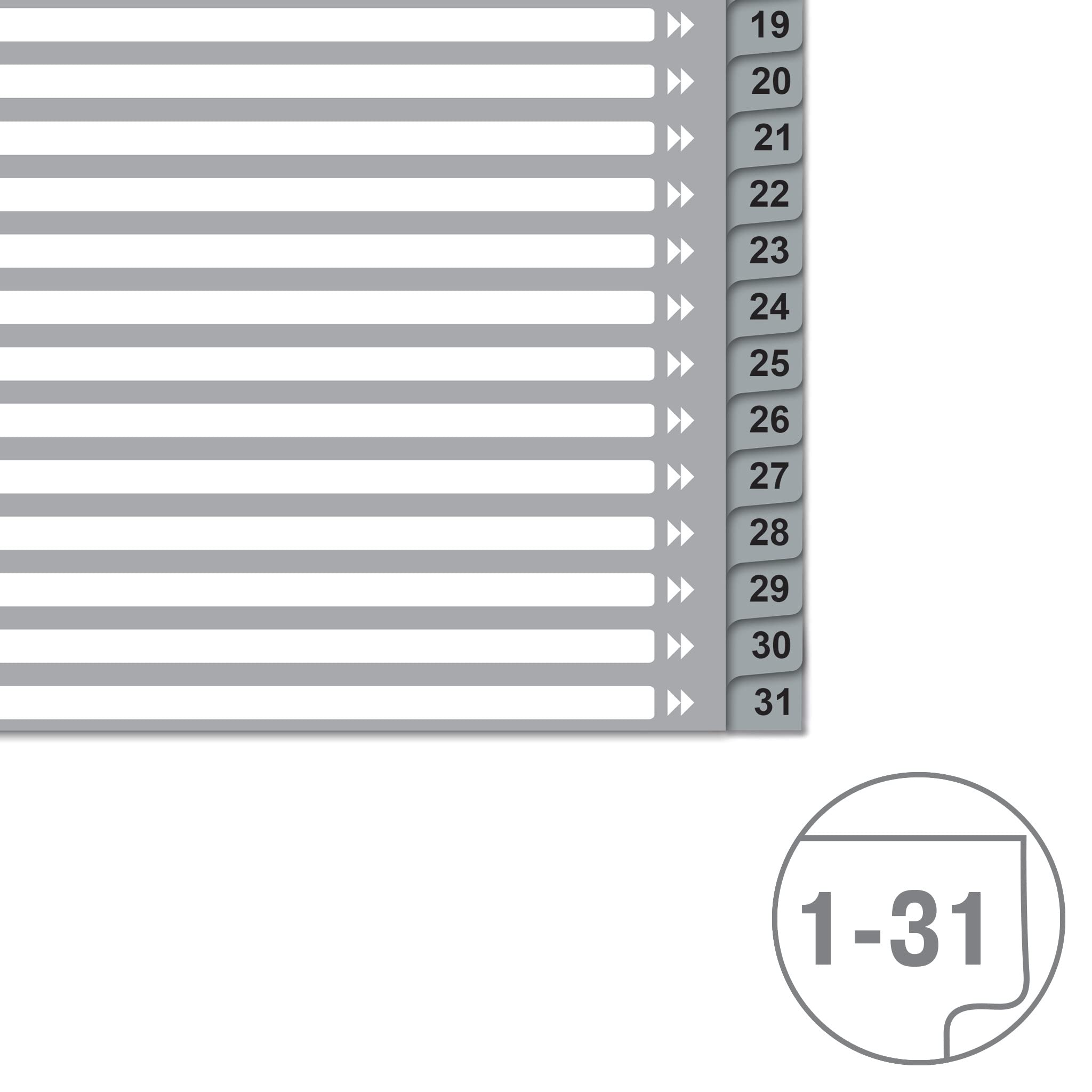 leitz-zahlen-register-1-31-a4-extra-breit-pp-grau-10er-pack-12770085 image 3