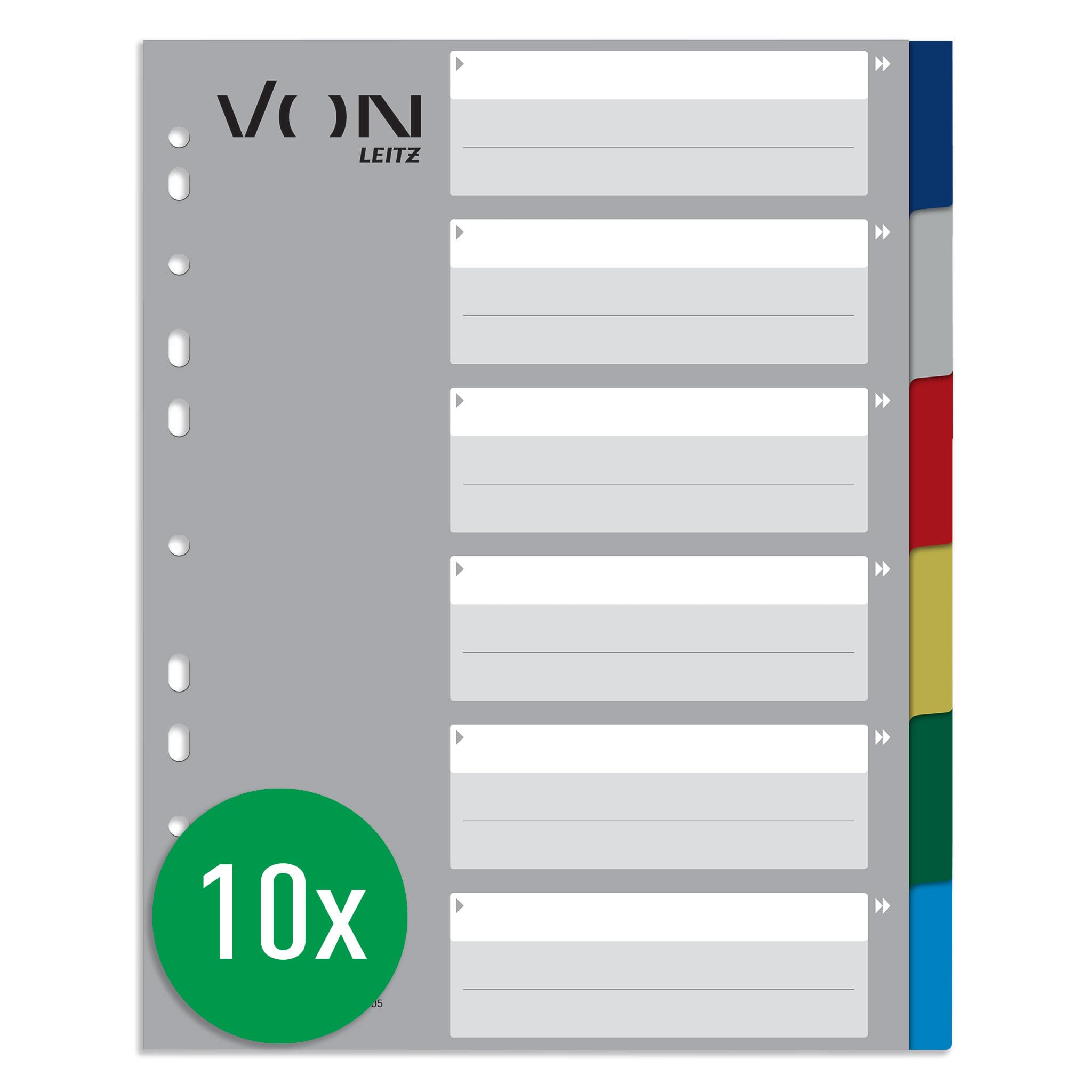 von-leitz-10er-pack-6-teiliges-register-a4-maxi-pp-mehrfarbig-11-loch-universal image 1