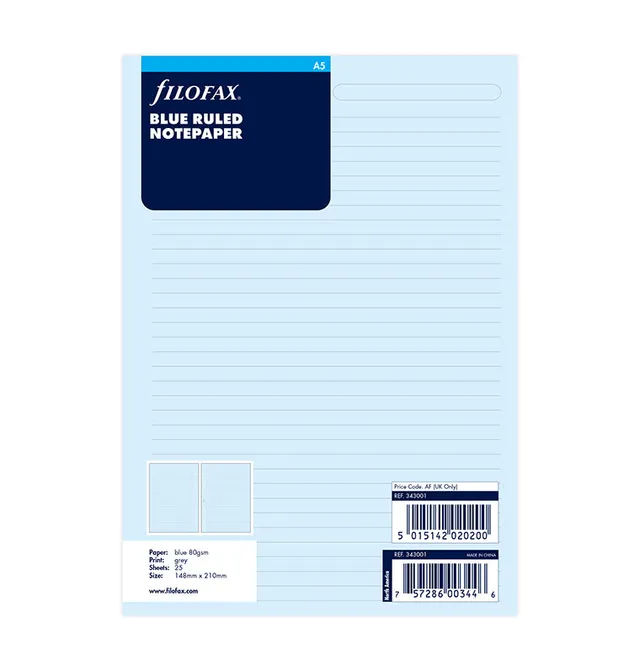 filofax-notizpapier-blau-liniert-a5-20-blatt-organiser-einlage image 1