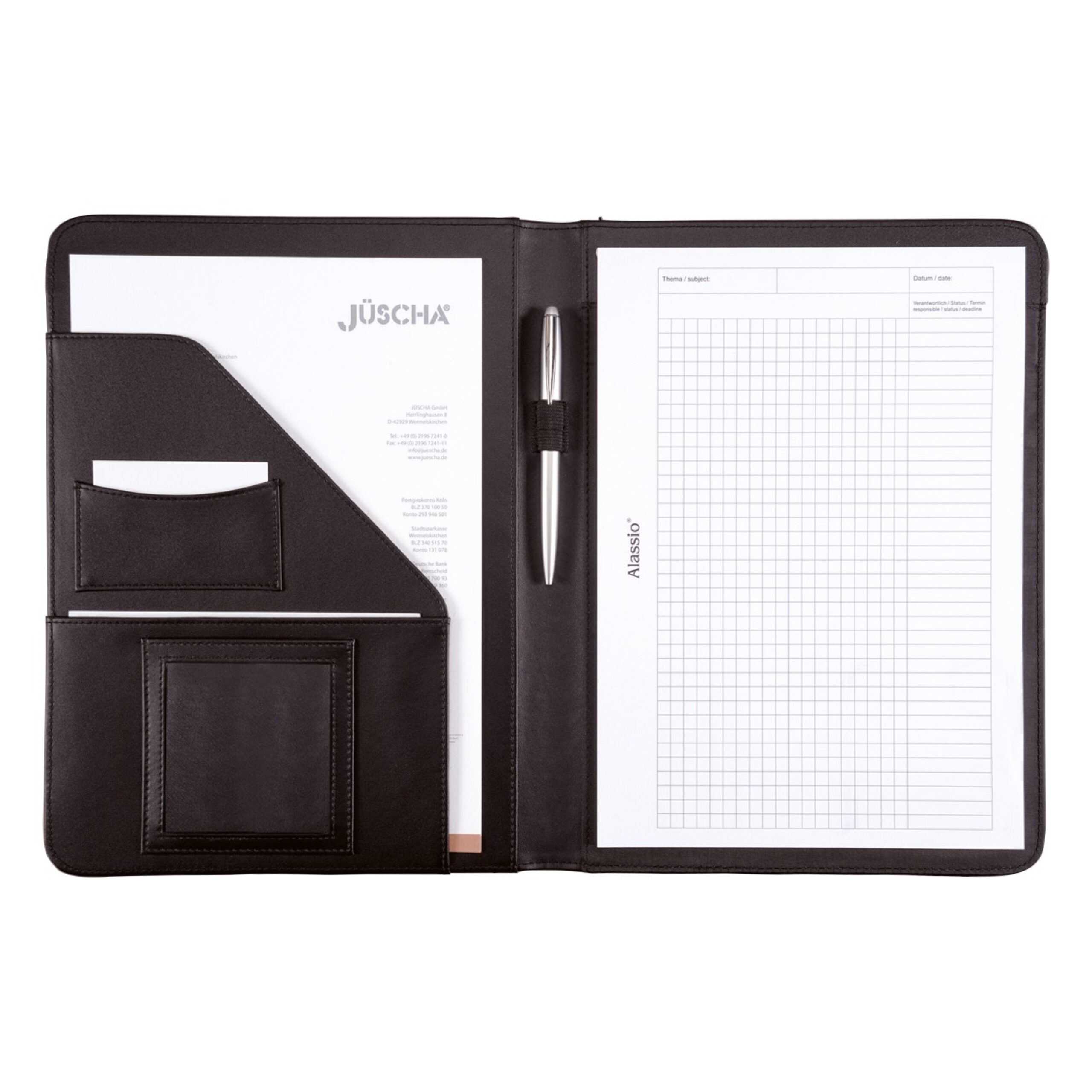 alassio-schreibmappe-a4-mares-aus-finetouch-kunstleder-in-schwarz-mit-emblem image 1
