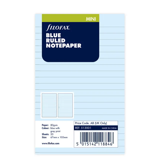 filofax-notizpapier-mini-liniert-blau-20-blatt-einlage image 1
