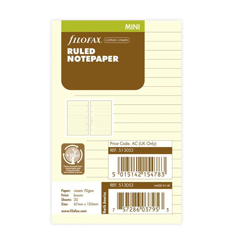 filofax-notizpapier-cotton-cream-liniert-mini-20-blatt image 1