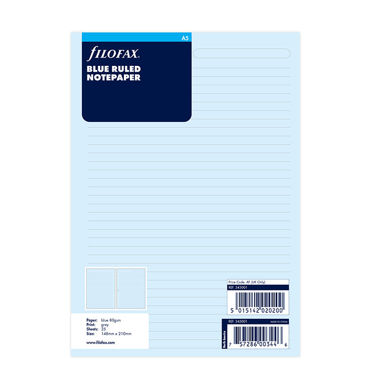 filofax-notizpapier-blau-liniert-a5-20-blatt-organiser-einlage image 1