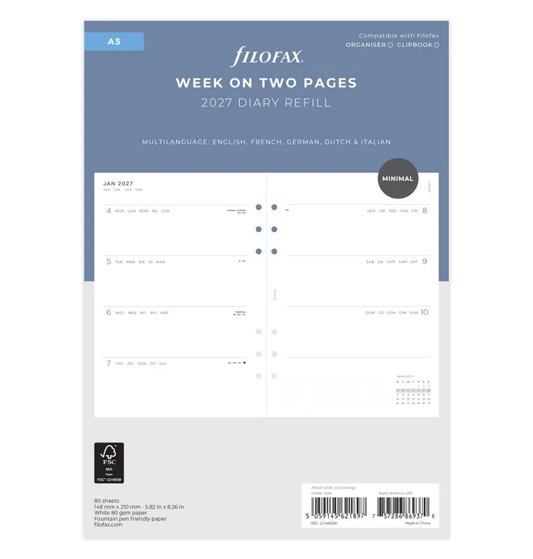 filofax-minimal-kalendereinlage-1-woche-2-seiten-a5-2027-horizontal image 1