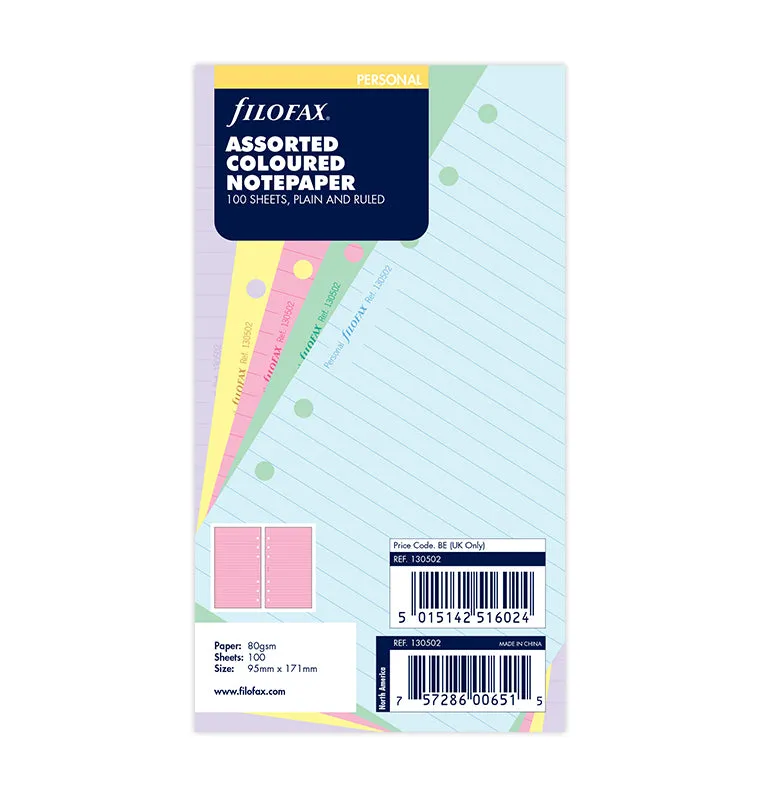 filofax-notizpapier-personal-vorteilspack-100-blatt-liniert-und-blanko-farbsorti image 1