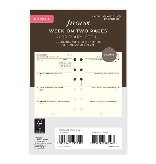 filofax-kalendereinlage-pocket-2026-1-woche-2-seiten-multilingual image 1