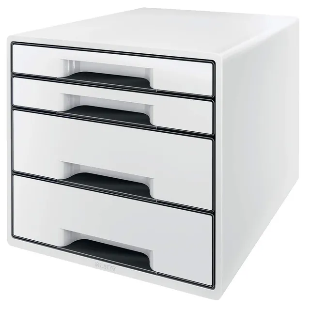 leitz-cube-wow-schubladenbox-a4-mit-4-schubladen-perlwei-schwarz image 1