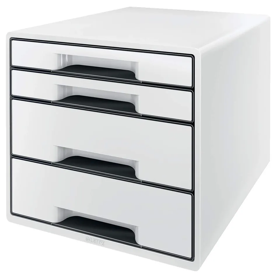 leitz-cube-wow-schubladenbox-a4-mit-4-schubladen-perlwei-schwarz image 1